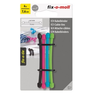 Fix-o-moll Kabelbinder, 4 Stück, mehrfarbig (schwarz, pink, blau, grün), 7,6 cm, für Haushaltshelfer.