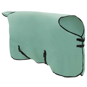 Sondergrüne Polyester Pferdedecke mit schwarzen Gurten und Einfassung für Pferdepflege.