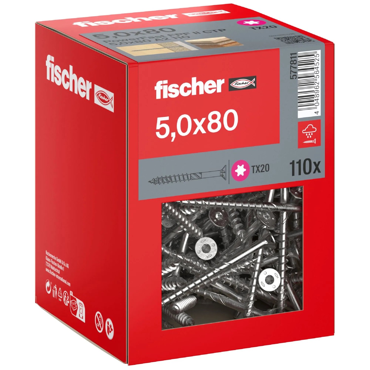 Fischer Schraube PowerFast II A2 Senkkopf TX Teilgewinde Ø 5 x 80 mm 110 Stk