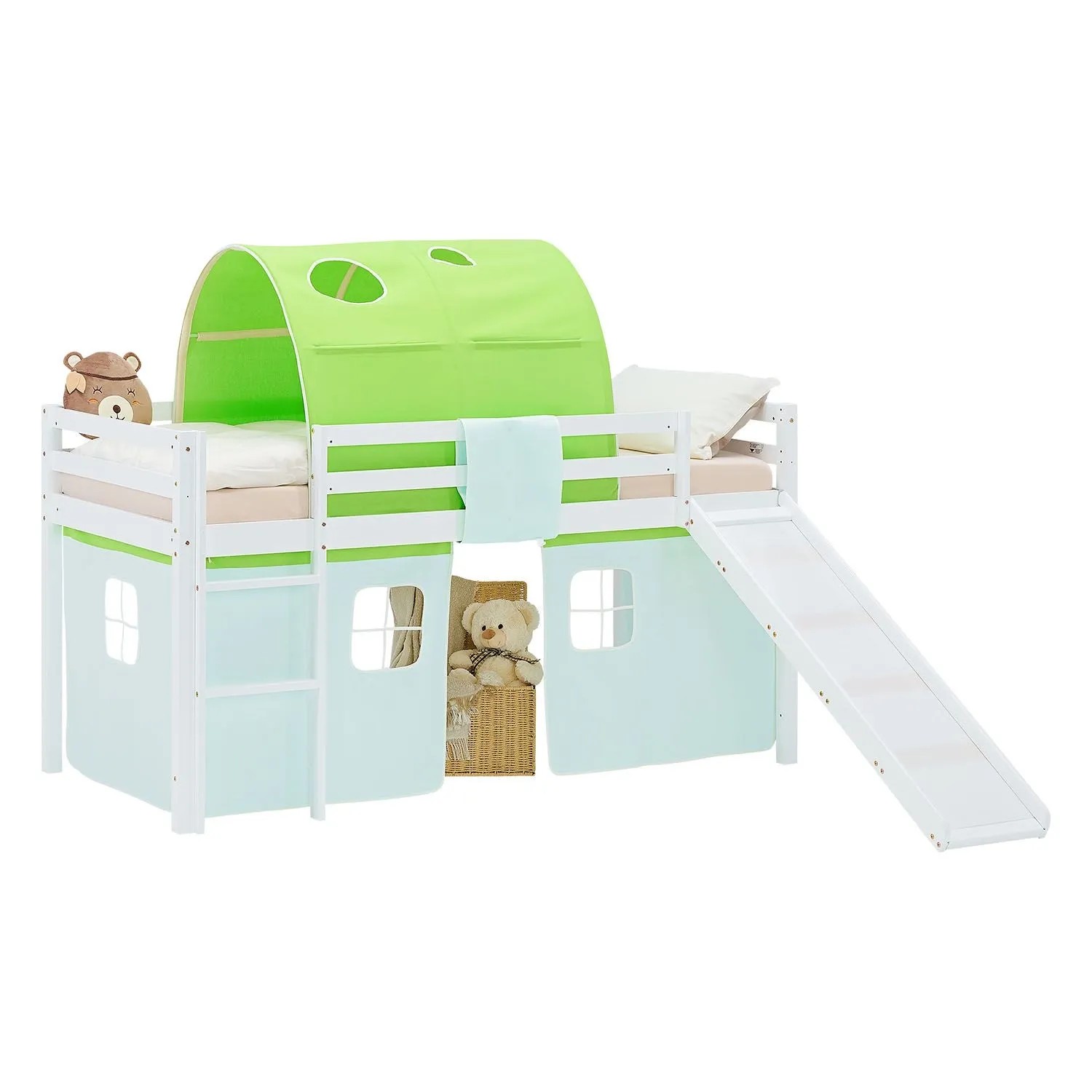 Homestyle4u Kinder Hochbett 90x200 Rutsche Grün Kinderbett Weiß 2976