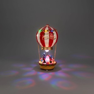 Weihnachts-Heißluftballon Szenerie mit Weihnachtsmann, Bäumen, Geschenken und bunten LEDs für Innen.