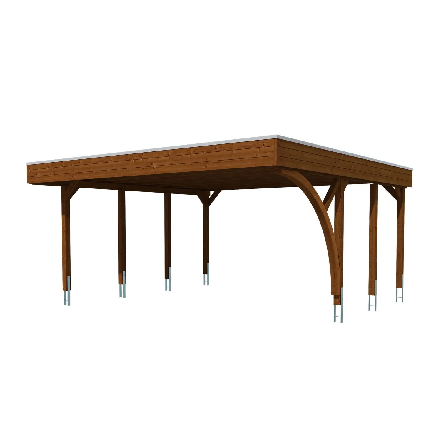 Skan Holz Carport-Set Friesland G mit Einfahrtsbogen 546 cm x 555 cm Nussbaum