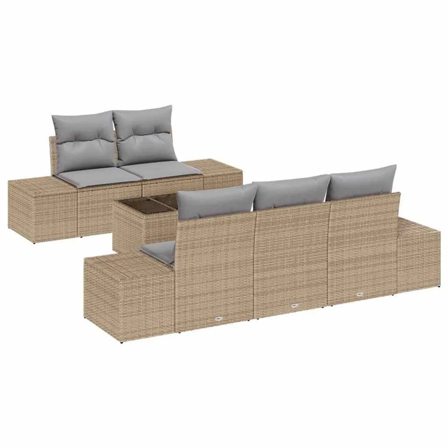 vidaXL Gartensofa-set mit Kissen 6-Tlg Beige und Grau Poly-Rattan 3355609 günstig online kaufen