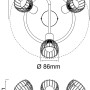 Technische Zeichnung der schwarzen 3-flammigen Spotspirale Blacky mit Maßen.