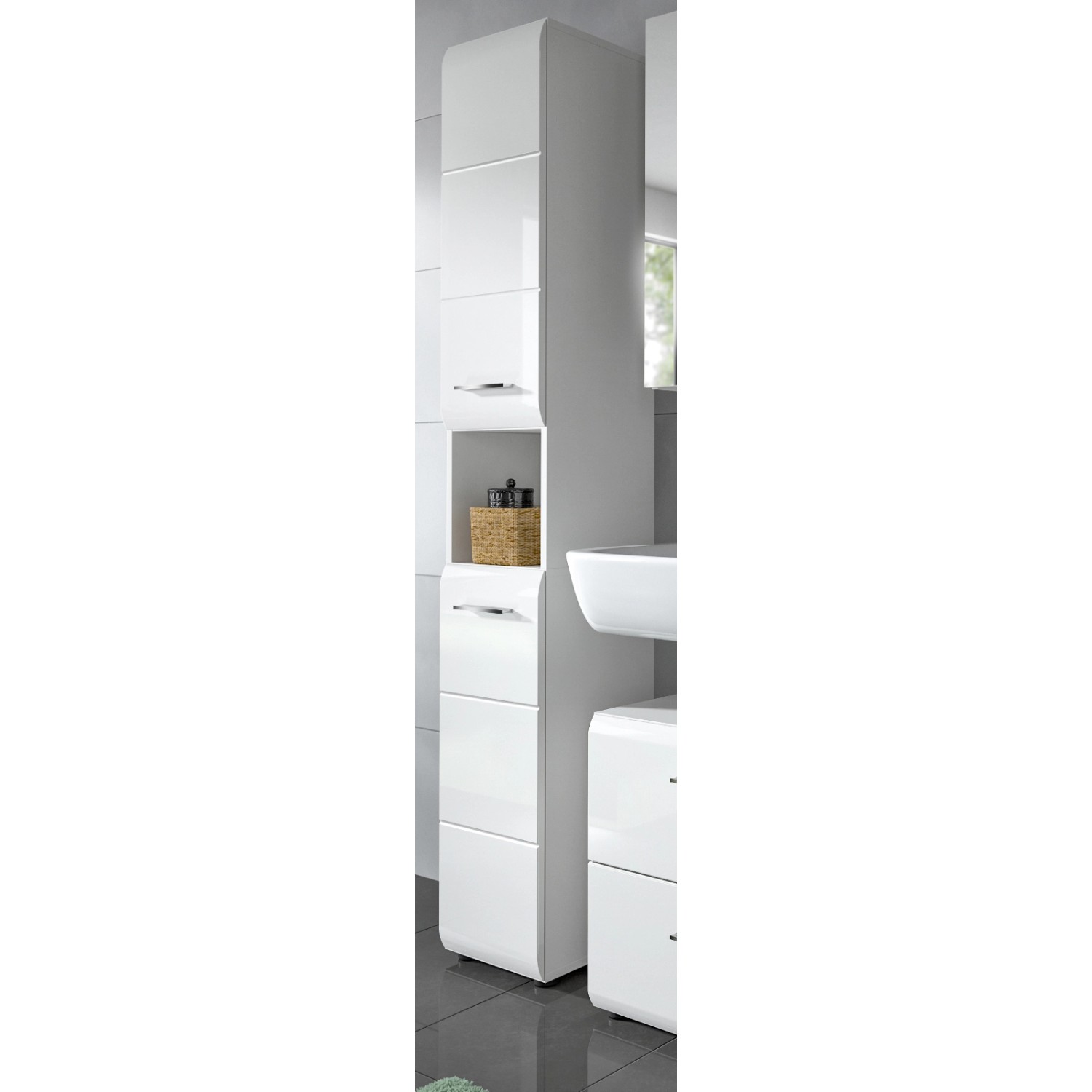 Inn.Furn Badezimmer Hochschrank in Weiß Hochglanz 30 x 185 cm Livia günstig online kaufen