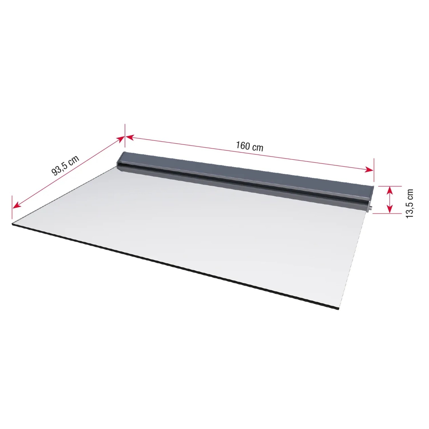 Echtglasvordach mit LED-Beleuchtung, 160x93,5 cm, VSG Glas klar. Modernes Design für den Hauseingang.
