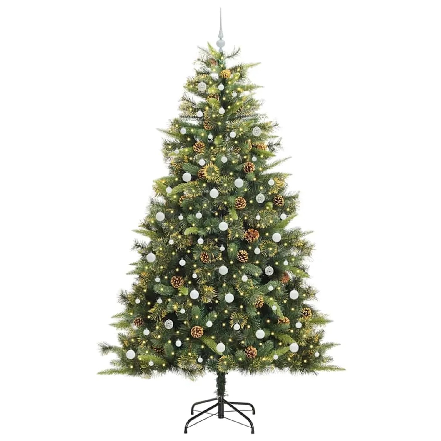 vidaXL Künstlicher Klapp-Weihnachtsbaum mit Tannenzapfen Grün 240 cm 3395110