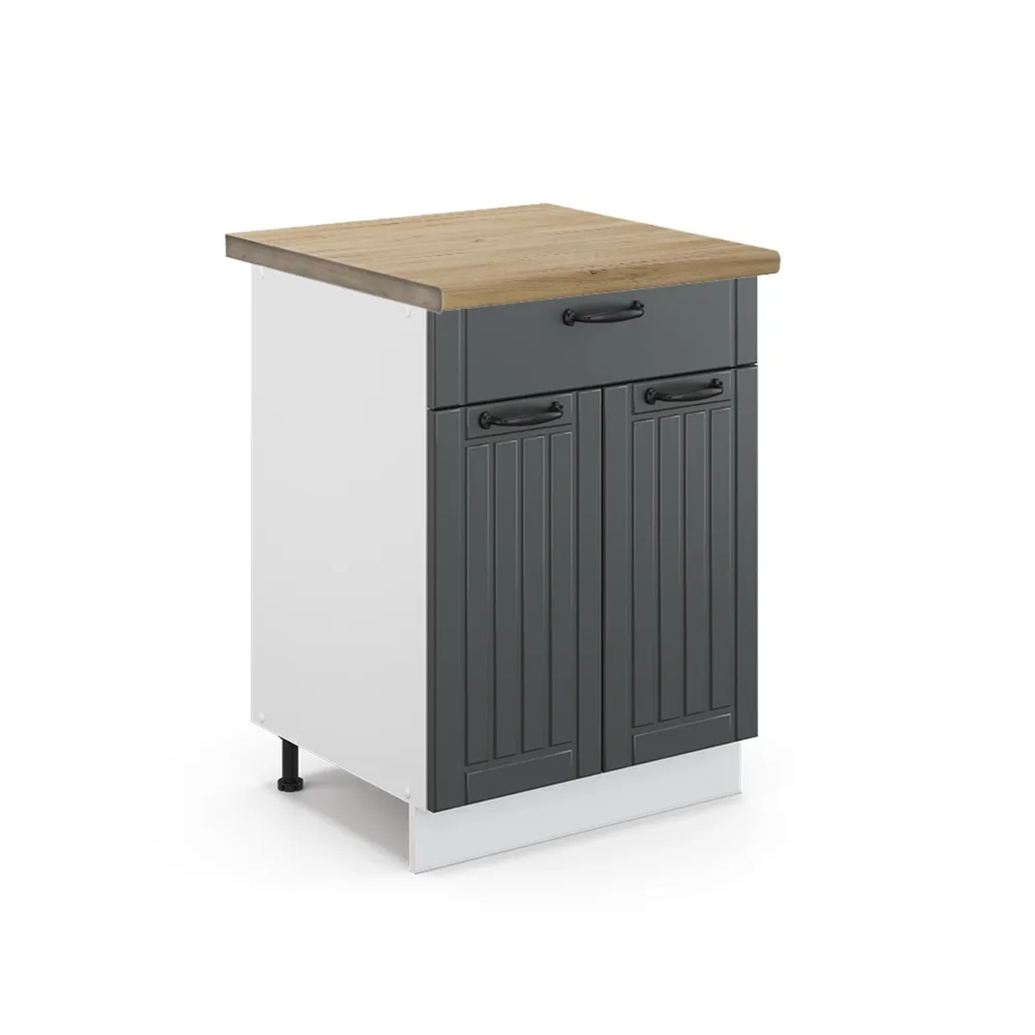Vicco Küchenunterschrank Fame-Line Anthrazit Landhaus/Weiß 60 cm mit Schublade AP Eiche