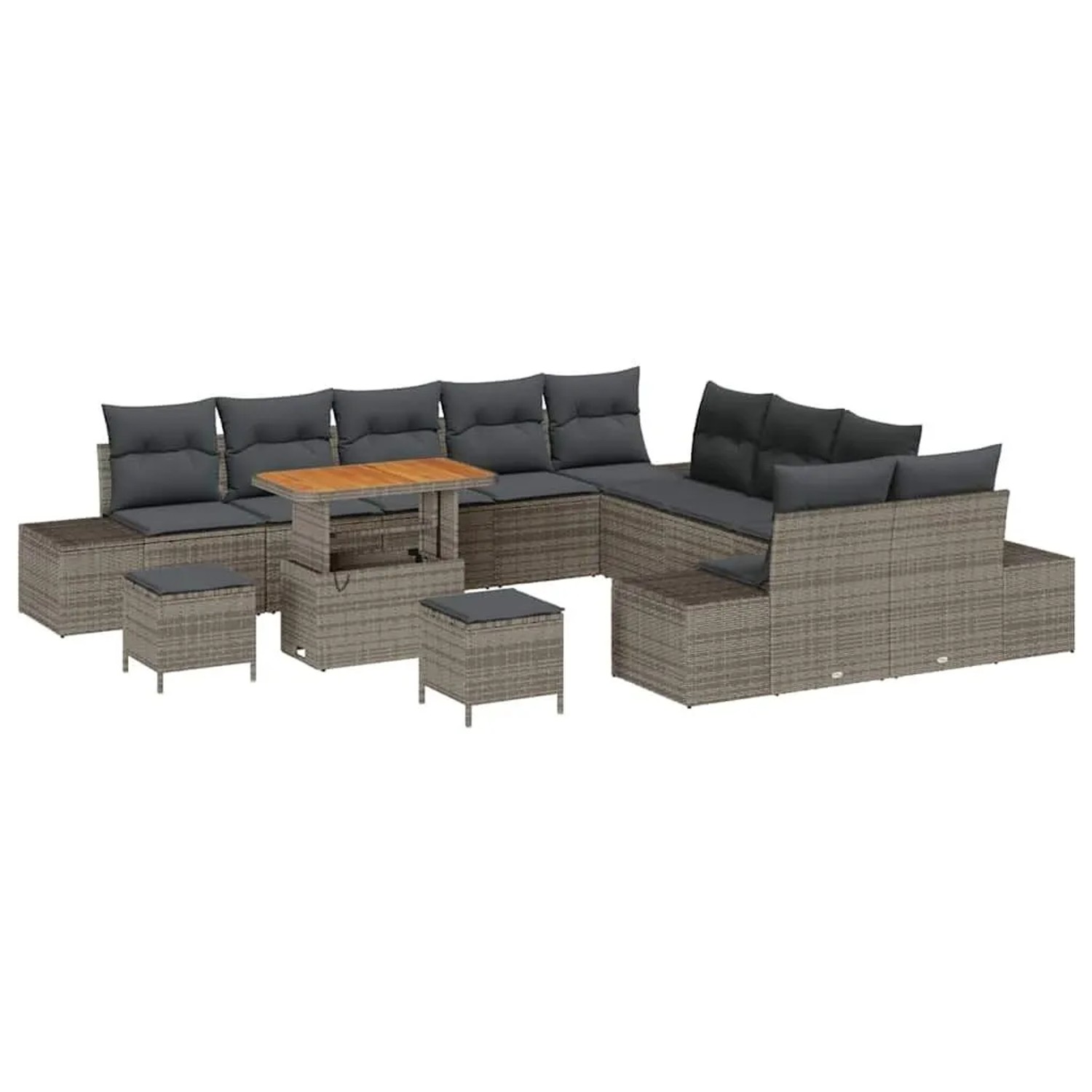 vidaXL Gartensofa-Set mit Kissen mit Speicher 13 Stk Grau Poly Rattan 33647 günstig online kaufen