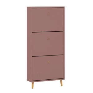 Schildmeyer Schuhkipper Bjarne in Mauve mit 3 Klappen, Holzgriffen und Holzfüßen. Schmaler Schuhschrank für Flur.