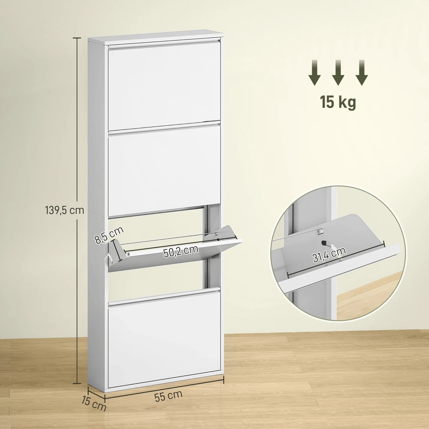 HOMCOM Schuhkipper schmal 15 cm tief Metall Weiß 55 x 15 x 139,5 cm kaufen bei OBI
