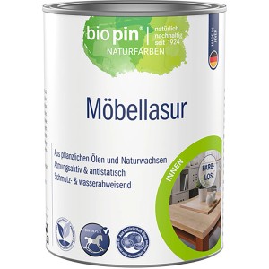 Dose biopin Möbellasur farblos, lösemittelfrei, für atmungsaktive Holzoberflächen im Innenbereich.