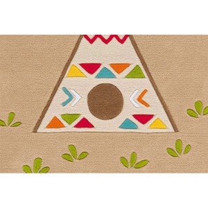 Bunter MeGusta Kurzflor Teppich 130x130 cm mit Indianerzelt-Motiv für Kinder.