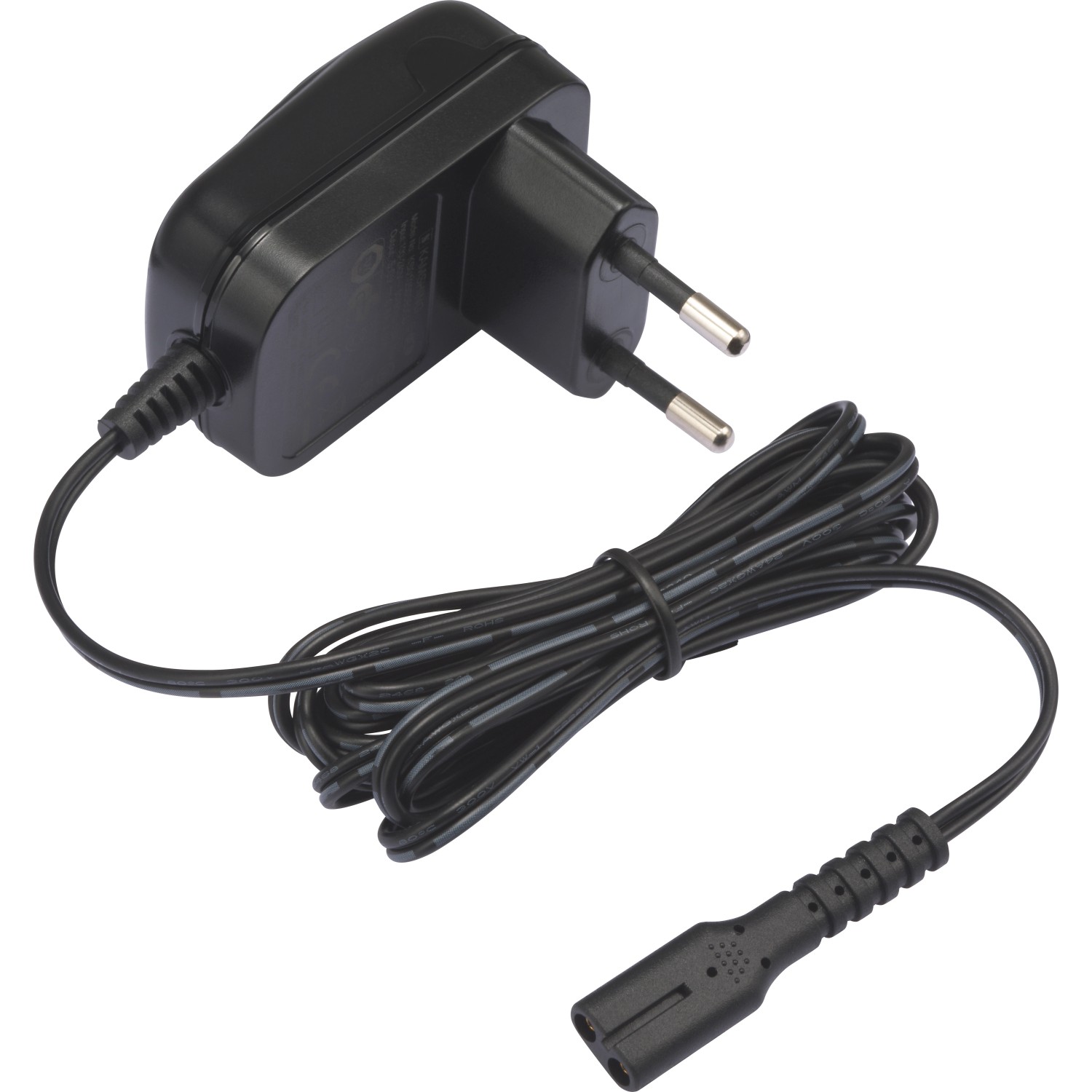 Ladegerät für Akku-Fenstersauger, Netzteil schwarz mit Kabel.