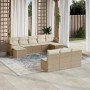 Beige 10-tlg. vidaXL Garten-Sofagarnitur aus Poly Rattan mit Kissen. Modulare Gartenmöbel für Terrasse und Garten.