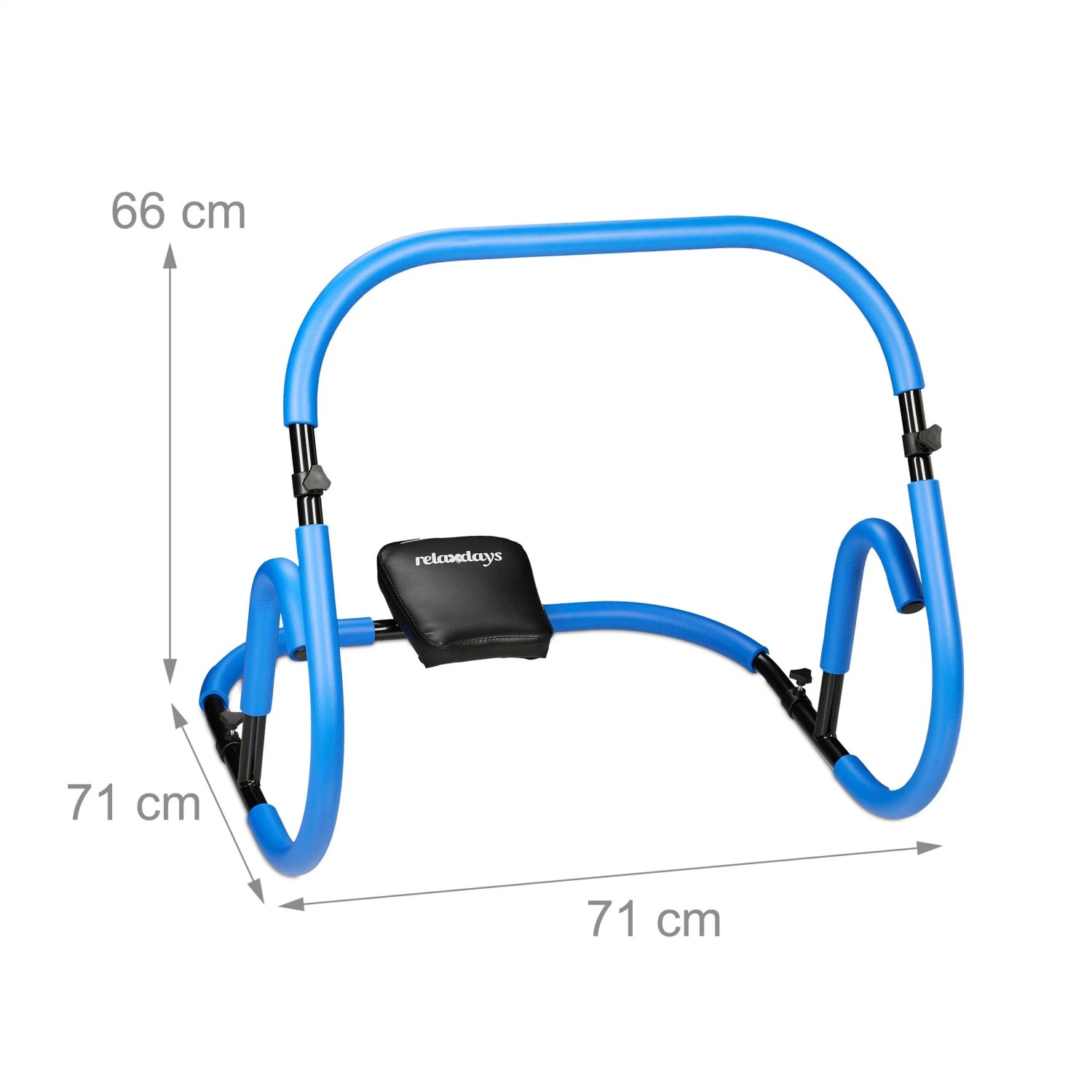 Relaxdays Bauchtrainer AB Roller, blaues Aluminiumgestell mit Nackenstütze und Griffen.
