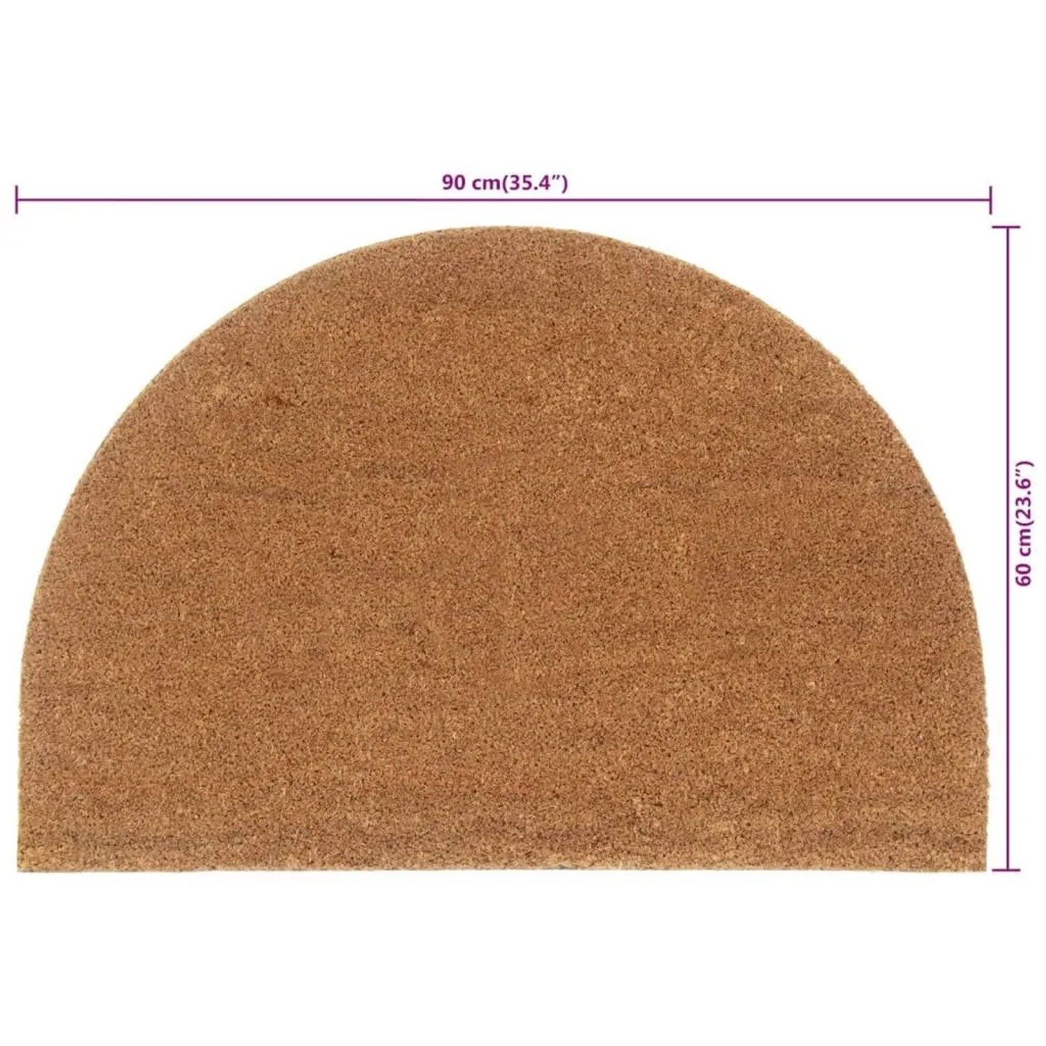 Halbrunde Fußmatte aus Natur-Kokosfaser, 60x90 cm. Robuste Schmutzmatte mit rutschfester PVC-Unterseite.