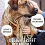 Grünes Rudelkönig Zugstopphalsband aus Nylon mit Lederdetails am Hund.