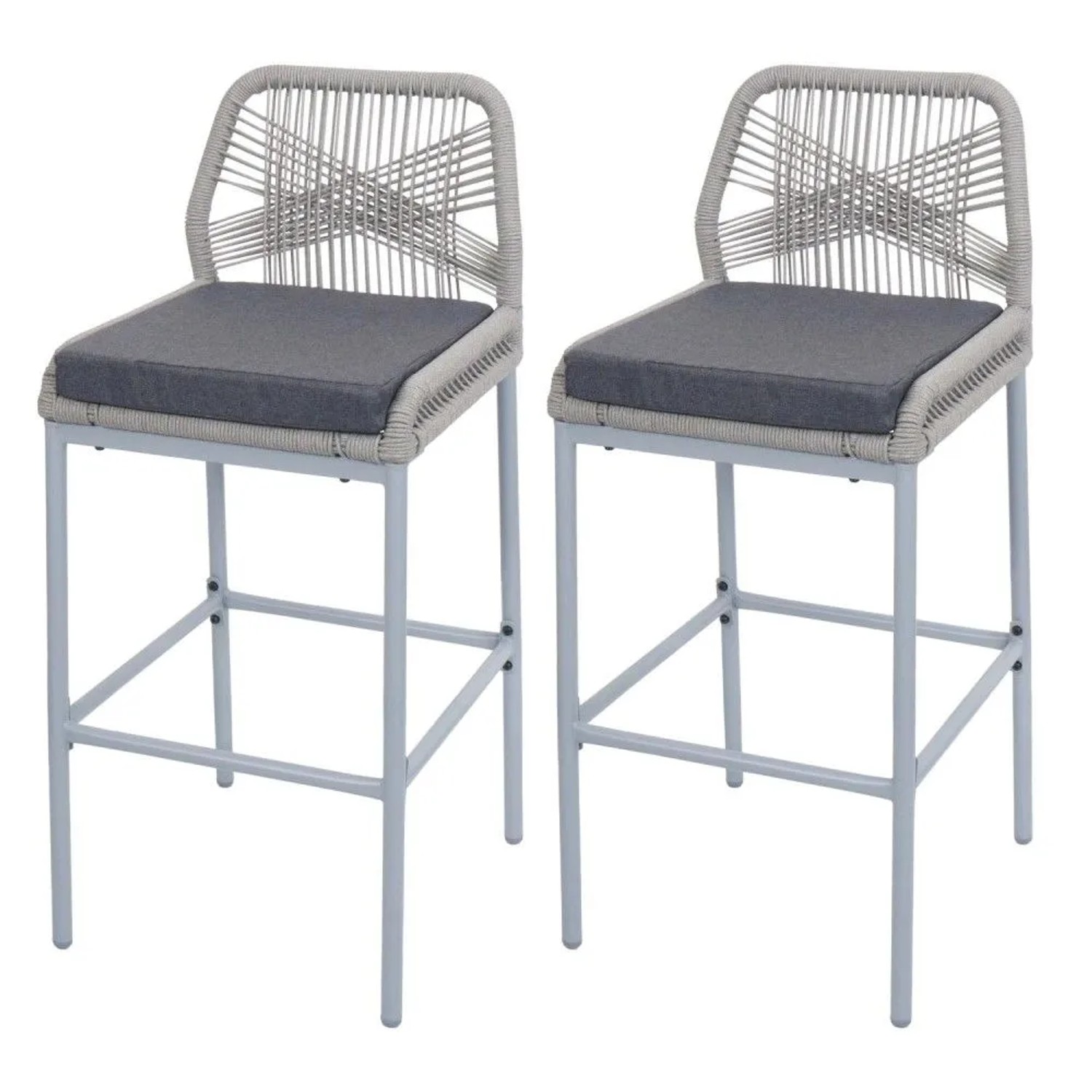 MCW Barhocker O21 2er-Set Hellgrau Kissen Dunkelgrau