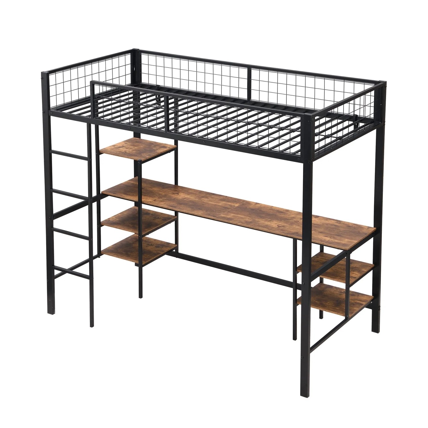okwish Metall Etagenbett 90x200cm mit Tisch Regal und Leiter Schwarz Holz ohne Matratze