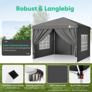 Sunula Faltpavillon 3x3 m mit 4 Seitenteilen Wasserdicht Pop Up Winterfest