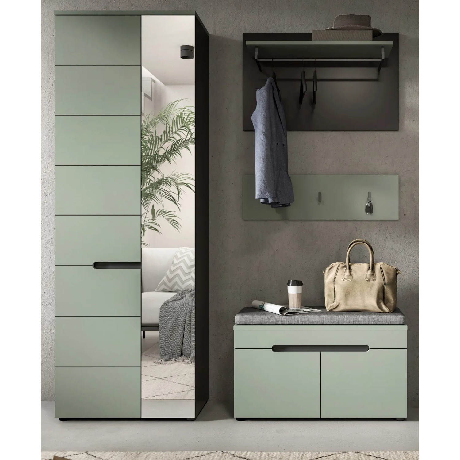 Inn.Furn Garderoben-Set 4-teilig in Salbei und Grau 160 cm Cooper_2