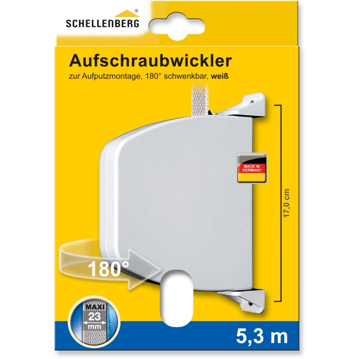 Schellenberg Aufschraubwickler Maxi, schwenkbar, weiß, mit Rollladengurt. Für Rollladenantriebe.