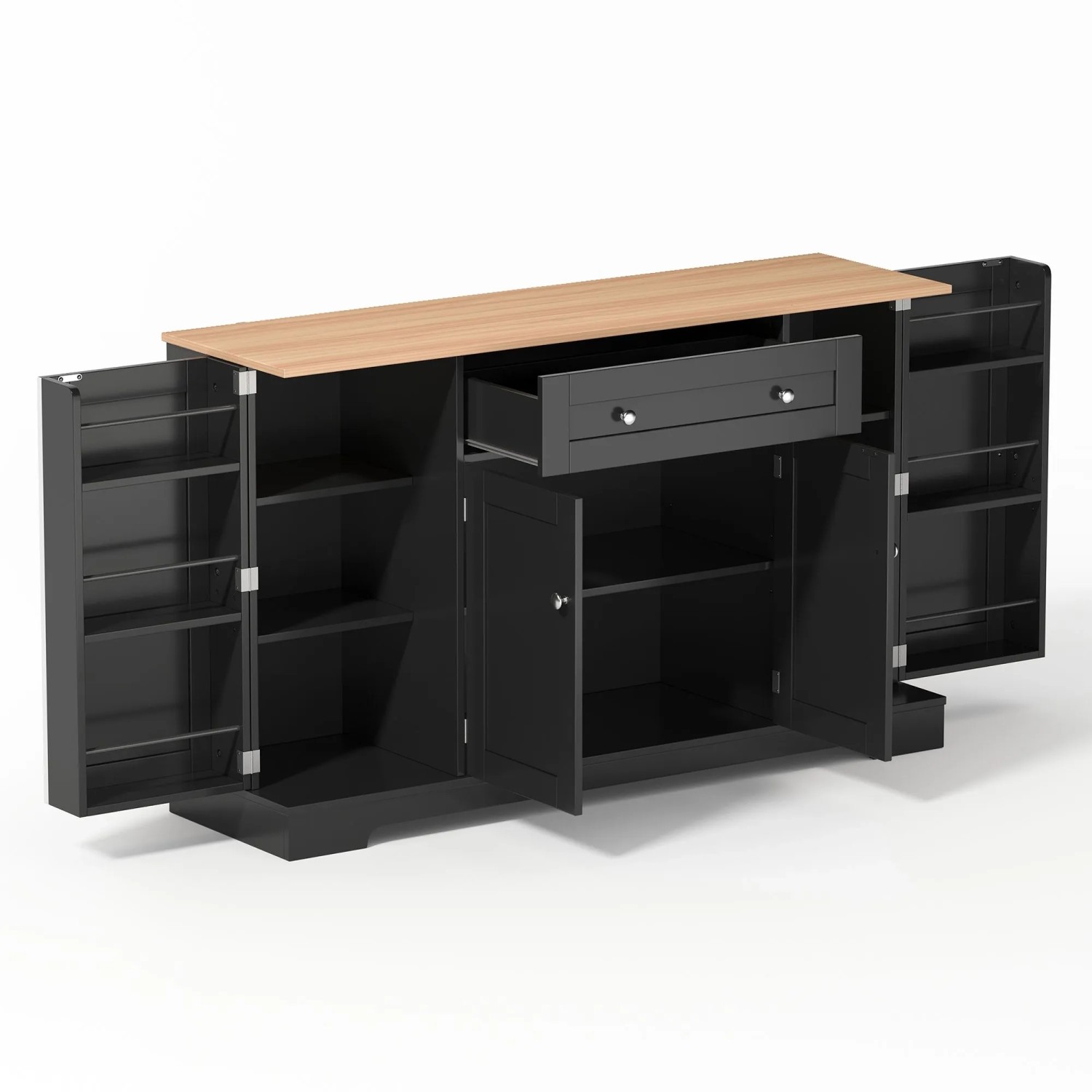 okwish Küchenbuffet mit Schublade Regaltüren Küche 138x85x40cm Schwarz
