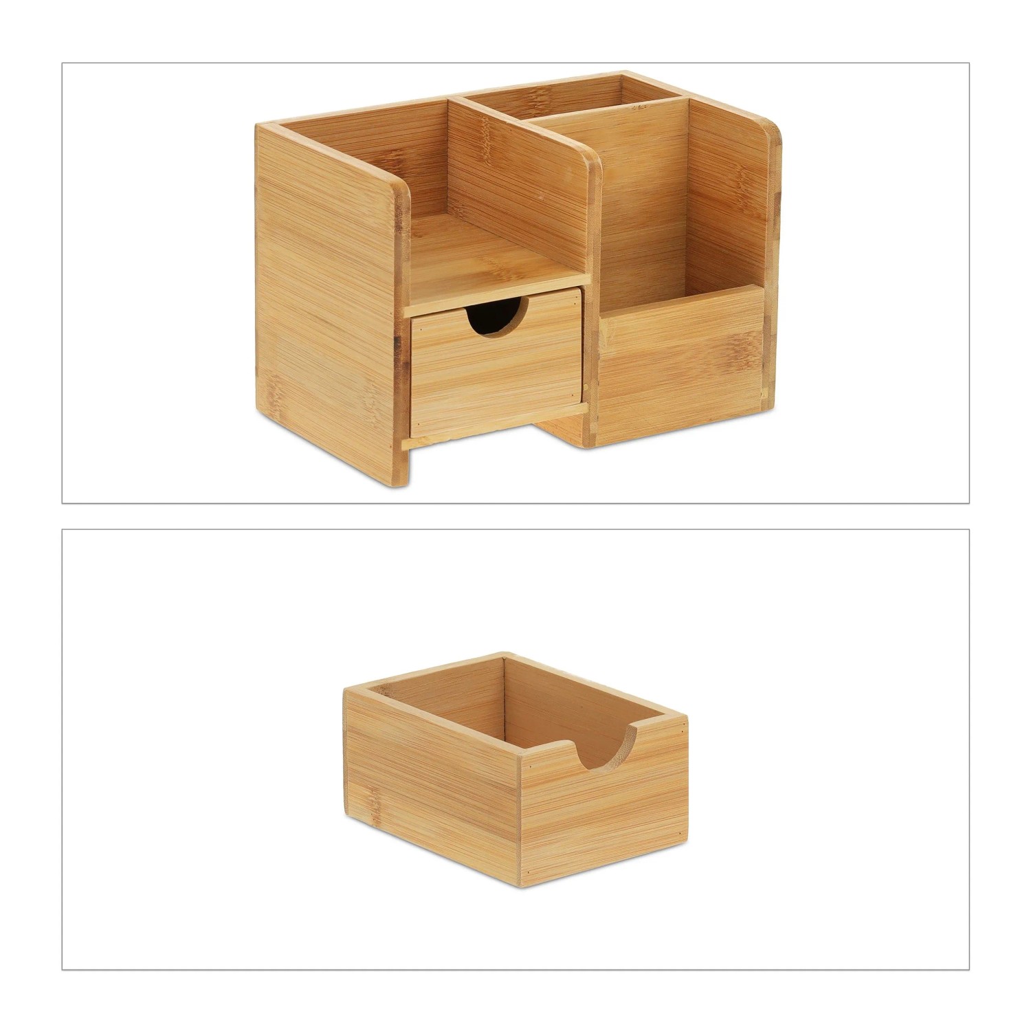 Relaxdays Schreibtisch Organizer Bambus Natur Mit Schublade 14 cm x 20,5 cm x 13 cm