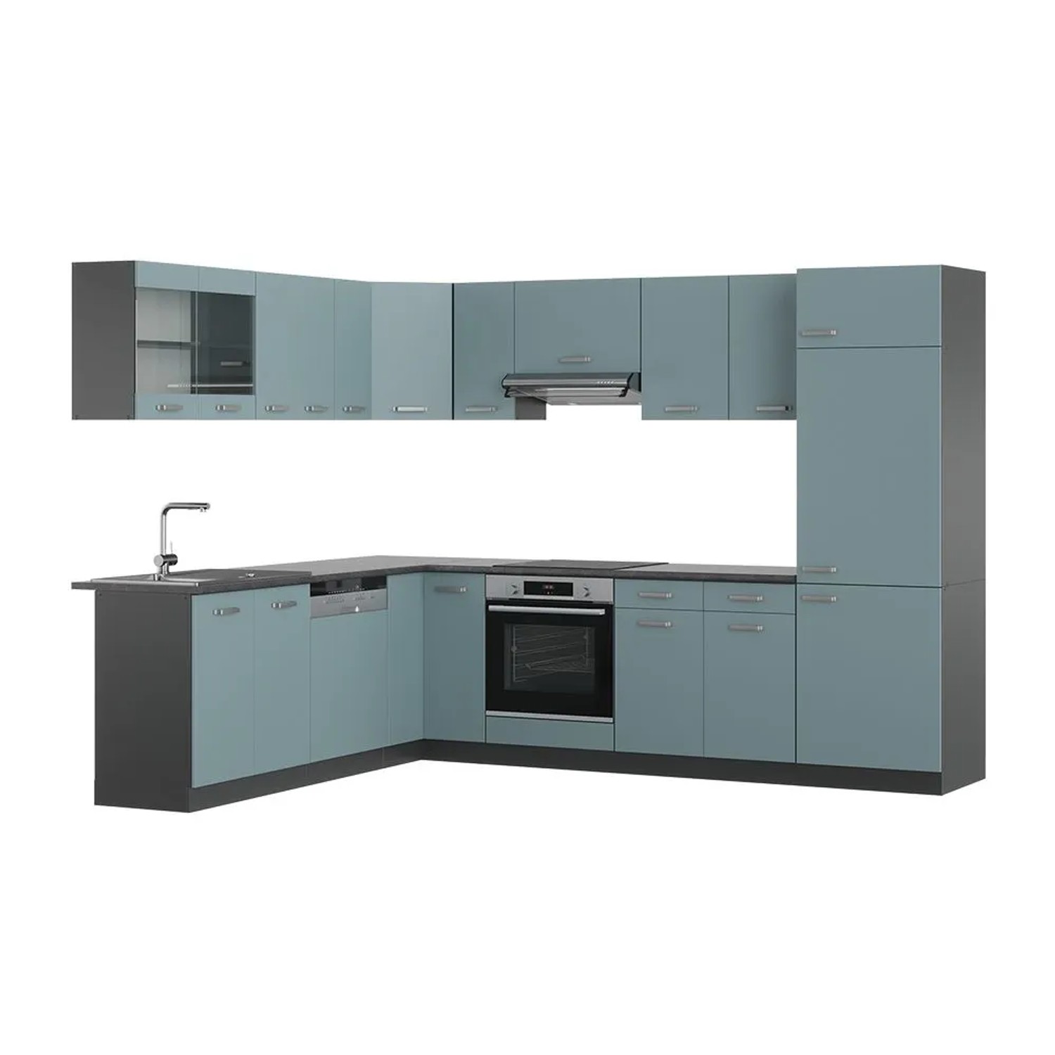 Vicco Eckküche R-Line Blau-Grau/Anthrazit 287 x 82, AP Anthrazit