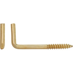 Messingplattierter Winkelhaken 40x3 mit Holzgewinde für einfache Befestigung.