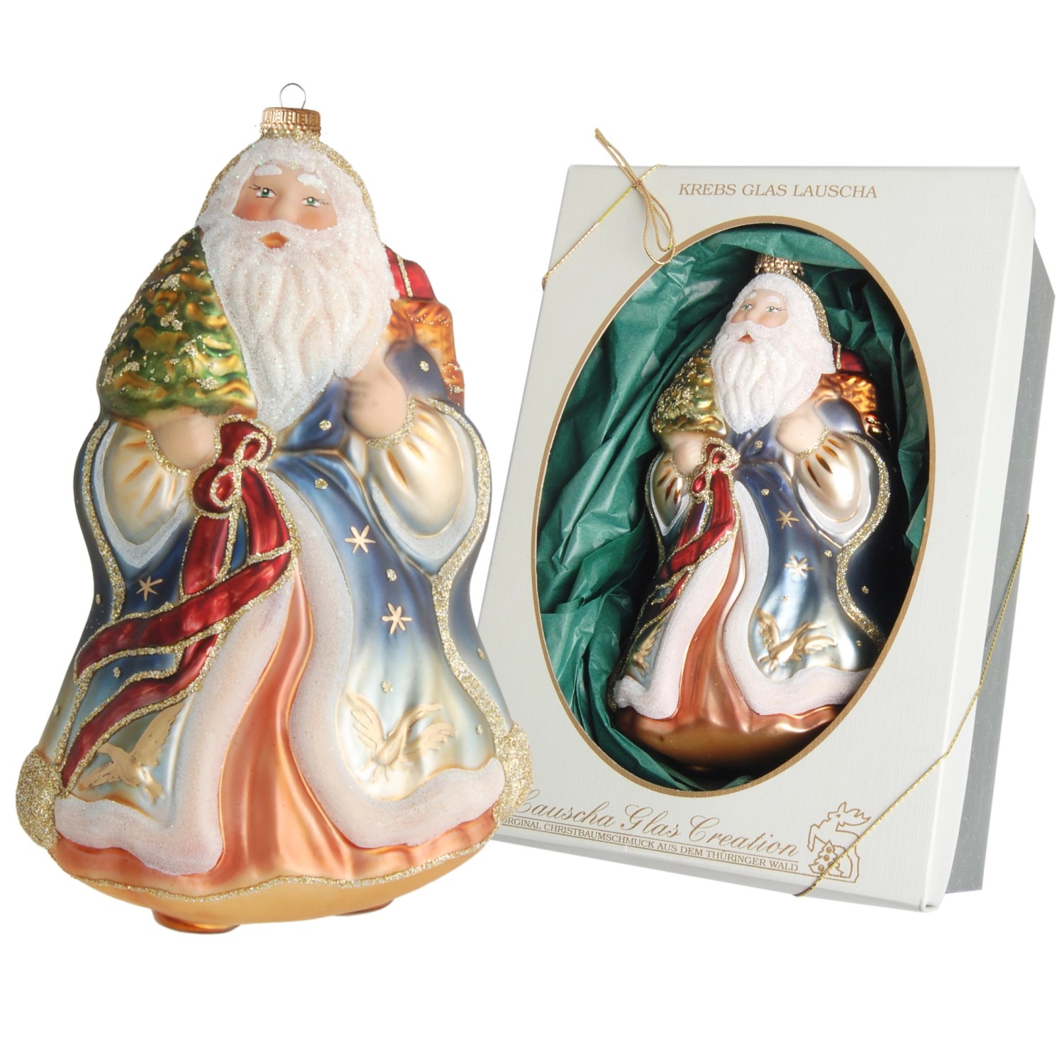 Krebs Glas Lauscha Weihnachtsmann Groß mit Baum 1-tlg. 17cm