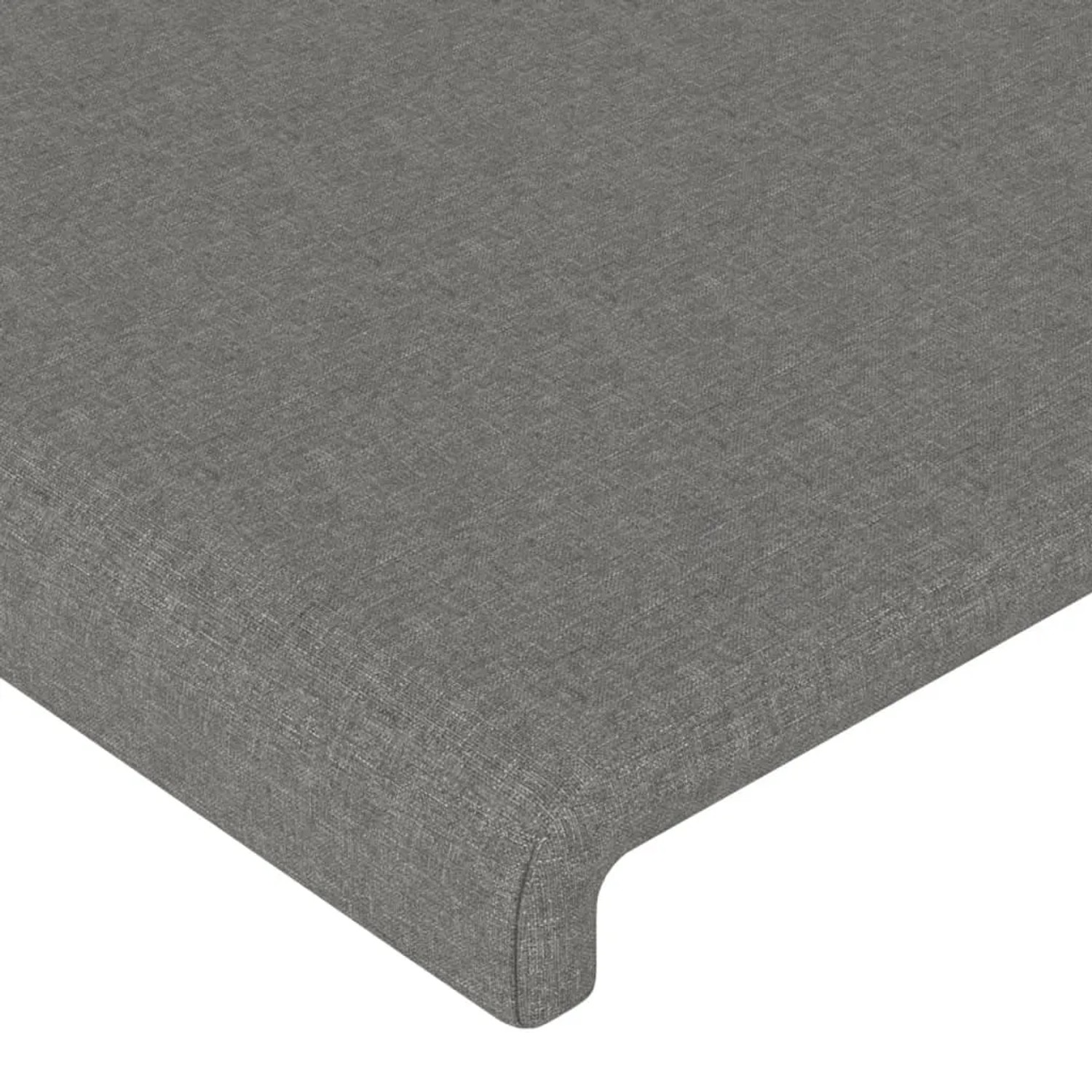 Detailaufnahme: Dunkelgraues Stoff-Bettgestell mit Kopfteil (160x200 cm).