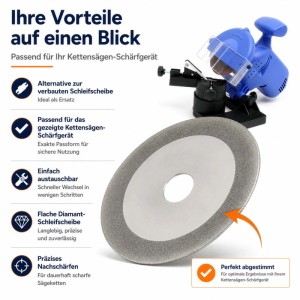 Flache Diamant-Schleifscheibe (100mm) als Ersatzteil für Sägeblatt Schärfgerät. Präzises Schärfen für Sägeblätter.
