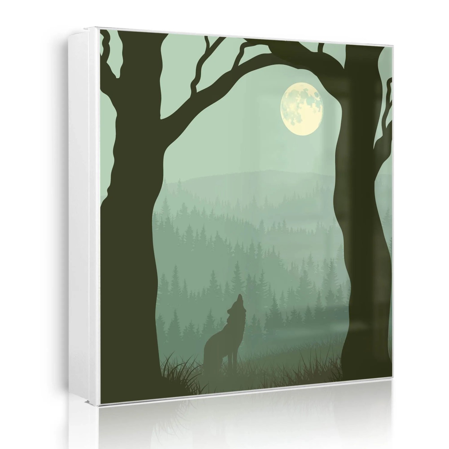Banjado Großer Schlüsselkasten Metall 30x30cm Weiß Scharnier Rechts 50 Haken Beschreibbar Magnetisch Motiv Heulender Wolf