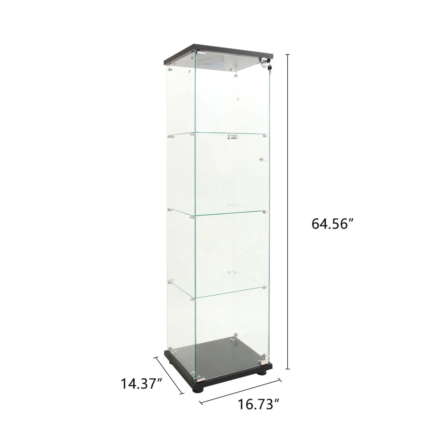 PXloue LED Vitrinenschrank-4 Lagen Sammlervitrine mit 1 Glastür 45x36x164cm Schwarz