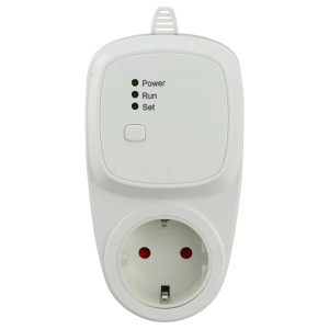 Weißer Funk-Empfänger Infrae Smart & Easy WiFi für elektrische Heizgeräte mit Kontrollleuchten.