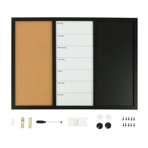 Relaxdays Kombitafel MDF Stahl Kork Schwarz Weiß Natur Magnetisch Mit Zubehör 70 cm x 50 cm