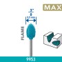 Türkiser Dremel Raspelfräser Max 9953, flammenförmig, Ø 9,5 mm, für präzise konkave Schnitte in Holz.