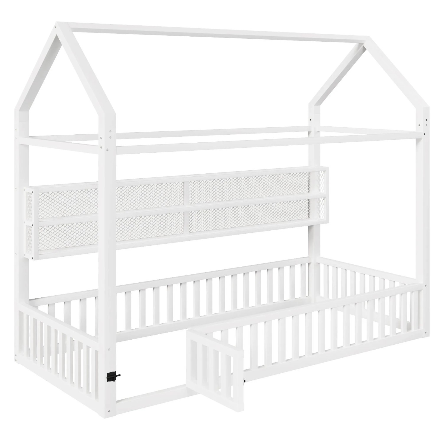 okwish Hausbett 90x200cm mit Schutzgitter und LED Beleuchtung Weiß ohne Matratze