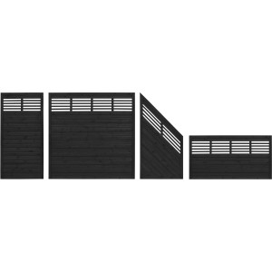 Sichtschutzzaun Nicea, Anthrazit, 180x180 cm, Kiefernholz, mit gewellten Lamellen. Elemente in verschiedenen Formen.