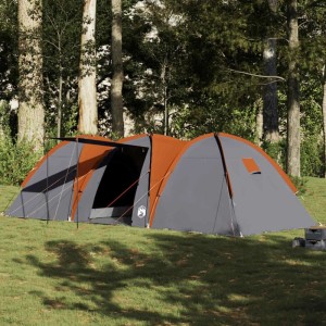 Grau-oranges Kuppelzelt für 8 Personen von vidaXL, wasserdicht, ideal für Campingausflüge.