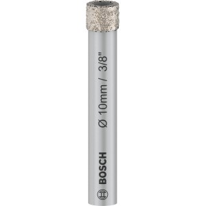Bosch Diamantbohrer 10mm für Keramikfliesen. Silberner Bohrer mit rauer Diamantspitze.