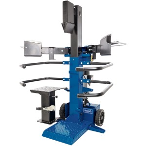 Scheppach Holzspalter Compact 8 t, stehender Holzspalter mit Spaltgut-Fangbügeln und Tisch.