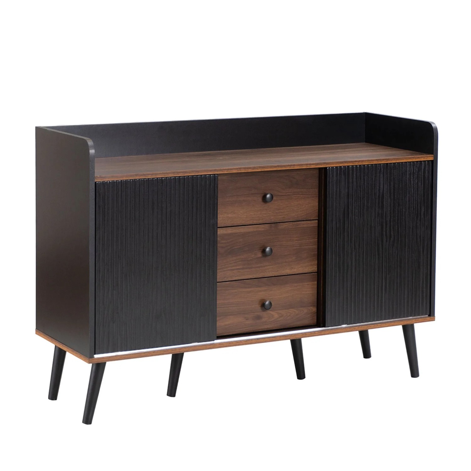 Okwish Sideboard Mit 3 Schubladen Stauraumregalen Schlafzimmer Wohnzimmer 117x39x79cm Schwarz