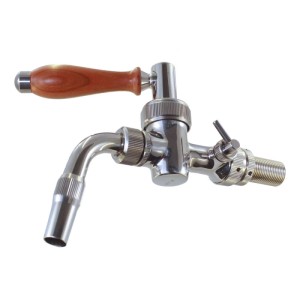 Edelstahl Kompensatorhahn mit Holzgriff. Lindr Side Pull Zapfhahn im Nostalgie-Design für Bierausgabe an Zapfanlagen.