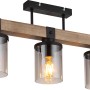 Globo Deckenleuchte, 3-flammig, schwarz matt, Rauchglas, Holz, 520x100x286 mm. Moderne Wohnraumleuchte.