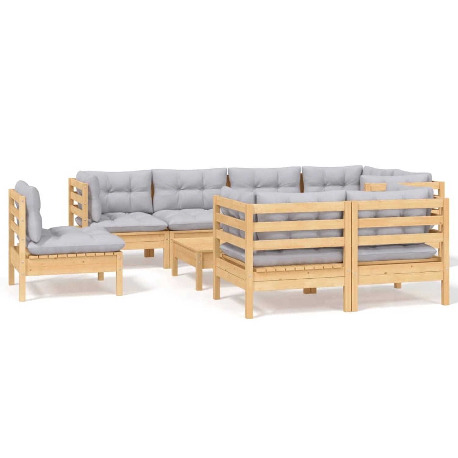 vidaXL 9-Tlg Garten-Lounge-Set mit Grauen Kissen Kiefer Massivholz 3096519