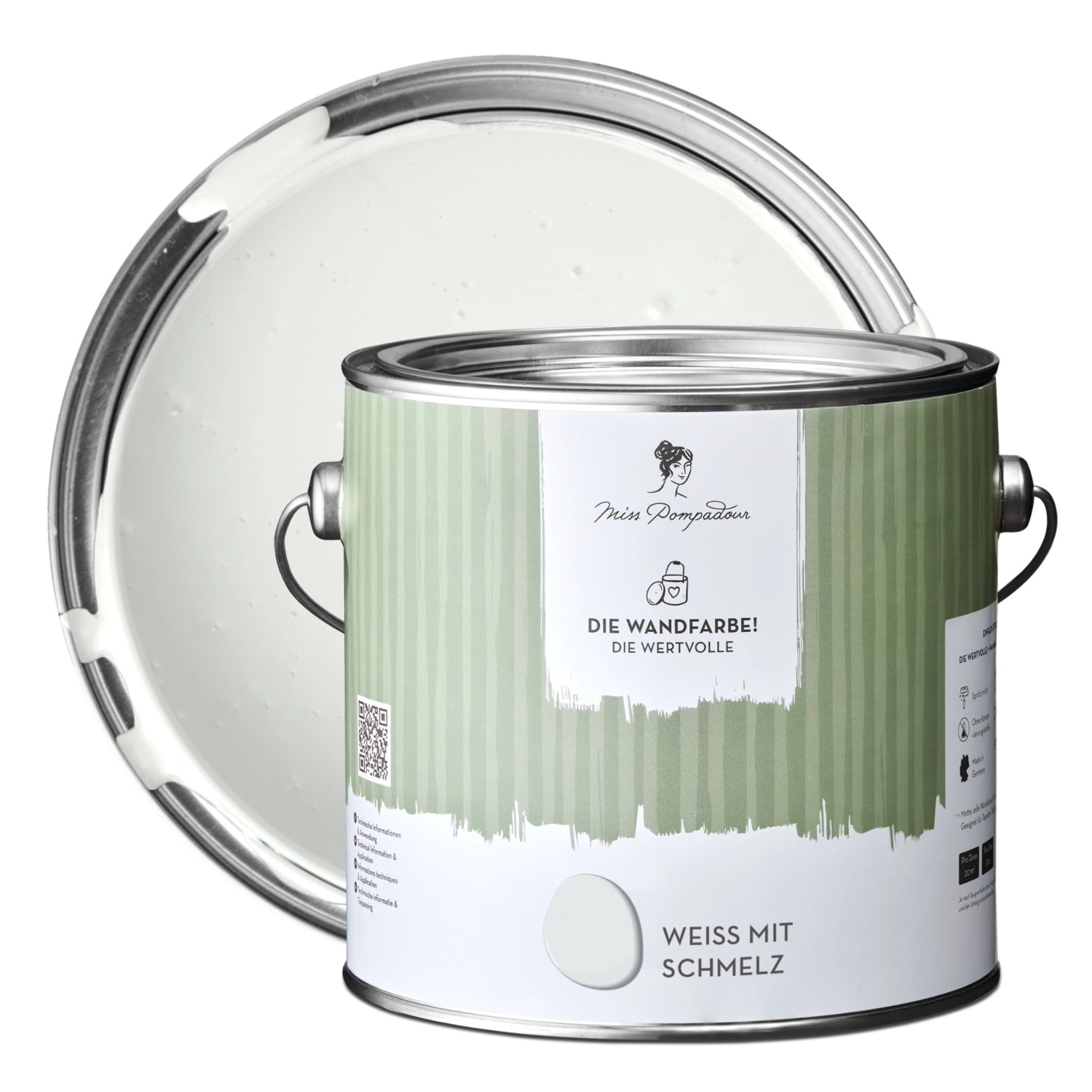 MissPompadour Extramatte Wandfarbe Weiß mit Schmelz 2,5L Hochdeckend Spritzfrei