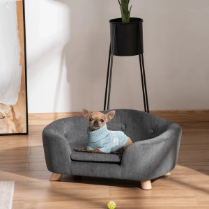 Graues PawHut Hundesofa mit Kissen, geeignet für kleine Hunde bis 4,5 kg.